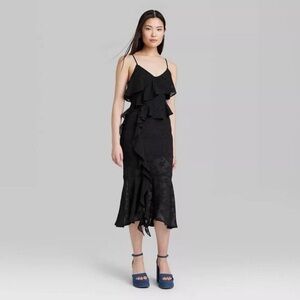 Wild Fable Womens Ruffle MIDI Dress Black.